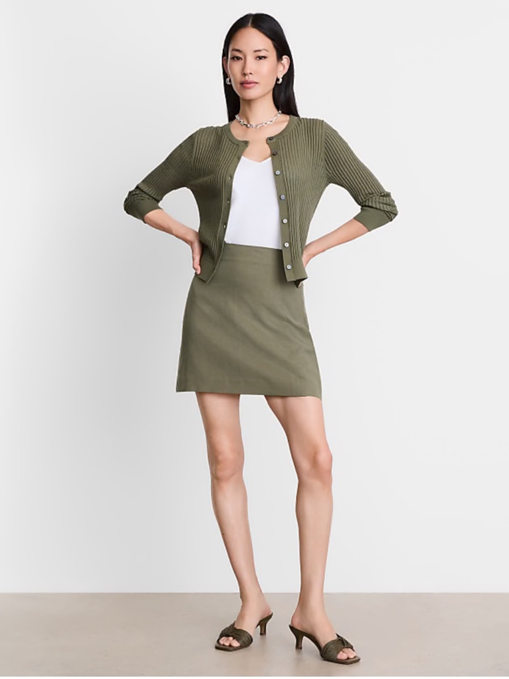 LOFT Versa Olive Green Ribbed Cardigan
